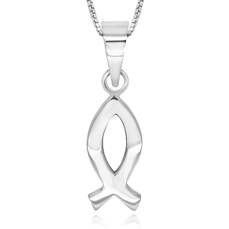 [Australia] - 925 Sterling Silver Ichthus Christian Vertical Fish Pendant Necklace, 18" 