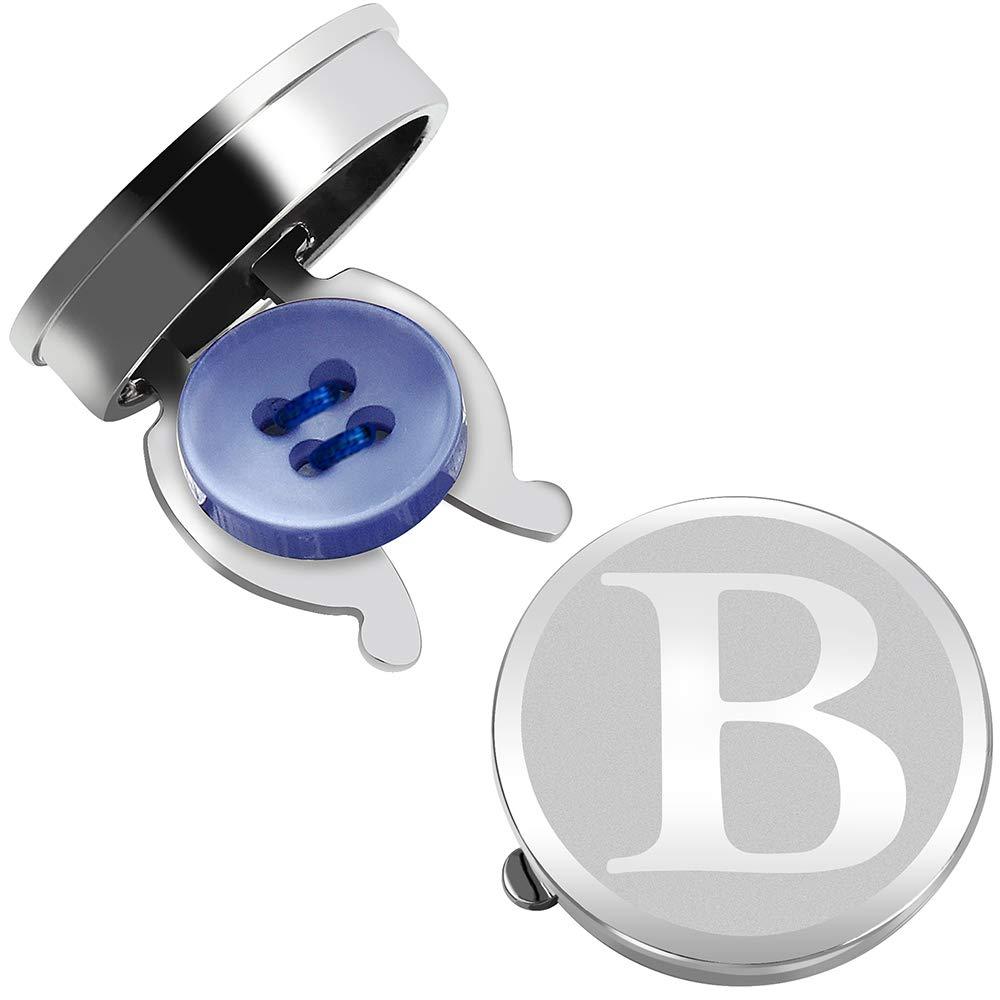 [Australia] - HAWSON Button Covers for Men - Silver Mens Button Cover Cufflinks for Wedding and Formal Event Accessories - Personalized Alphabet Initials A-Z B 