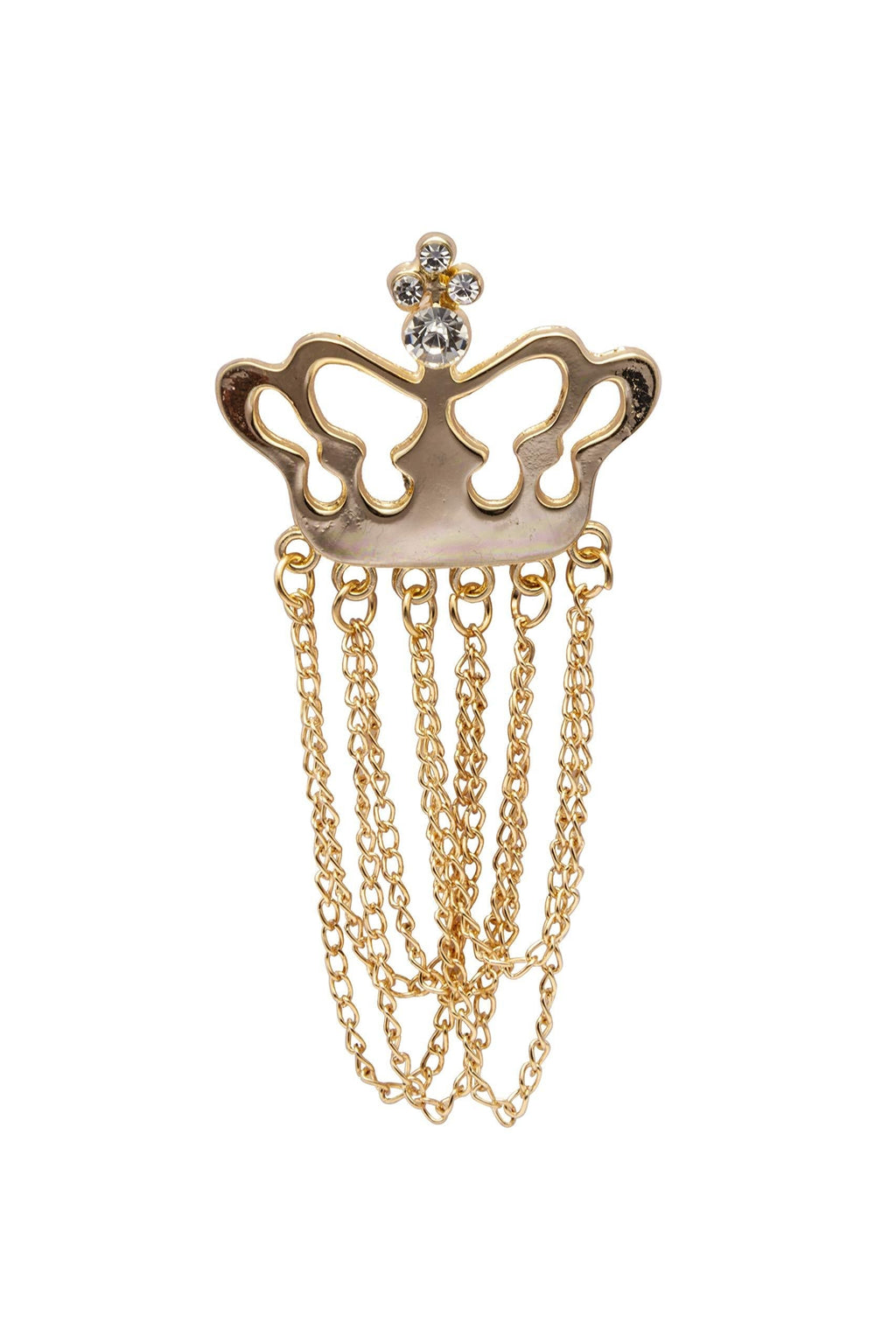 [Australia] - A N KINGPiiN Lapel Pin for Men Golden Stone Crown with Hanging Chain Brooch Costume Pin Shirt Studs Men's Accessories 