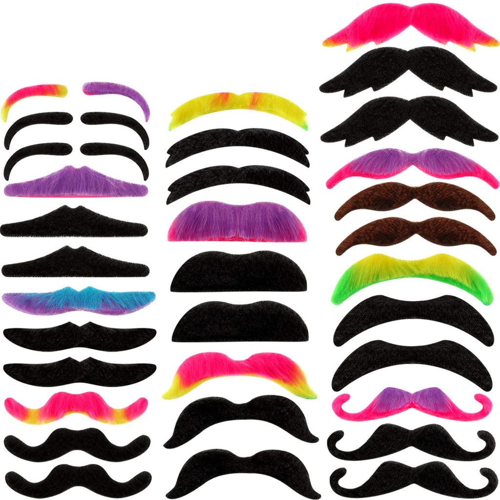 [Australia] - WILLBOND 48 Pieces Fake Mustaches, Self Adhesive Novelty Mustache Fiesta Party Supplies, Fancy Costume Fake Moustaches Stickers Set for Masquerade Party 16 Different Styles 