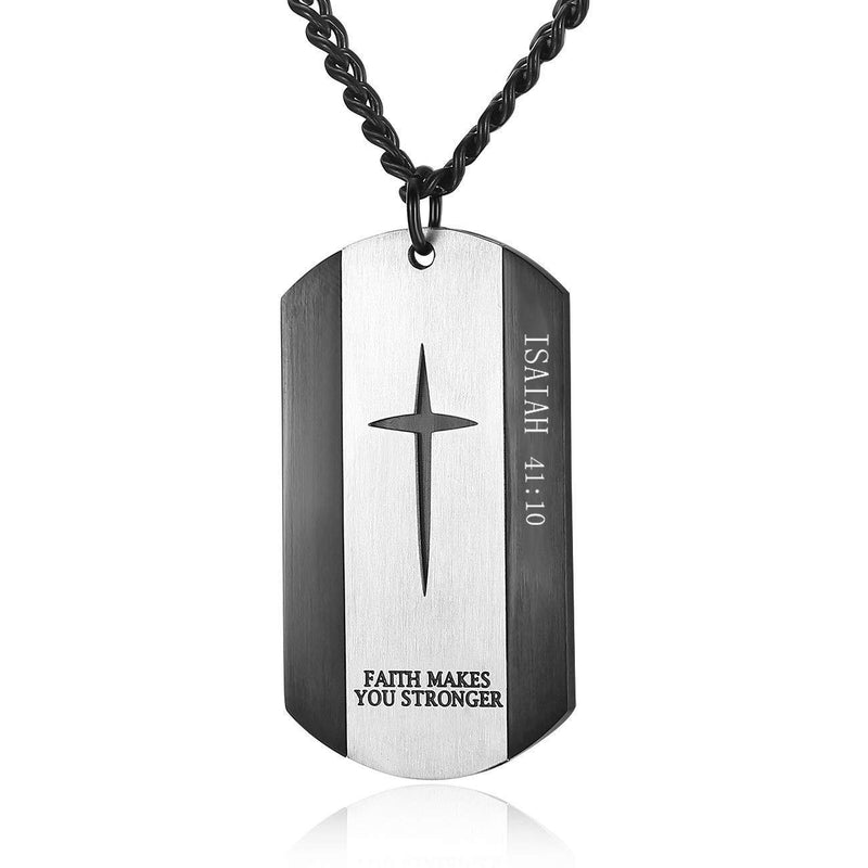 [Australia] - Men's Anchor Necklace Joshua 1:9 Crucifix Dog Tag Pendant Be Strong and Courageous Christian Jewelry Isaiah 41:10 