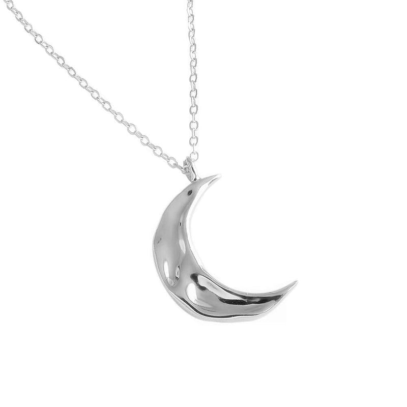 [Australia] - Dtja Boho Moon Necklace for Women Girls Sterling Silver Simple Delicate Crescent Half Moon Phase Karma Choker Pendant Necklace Adjustable Chain Handmade Hammered Jewelry 