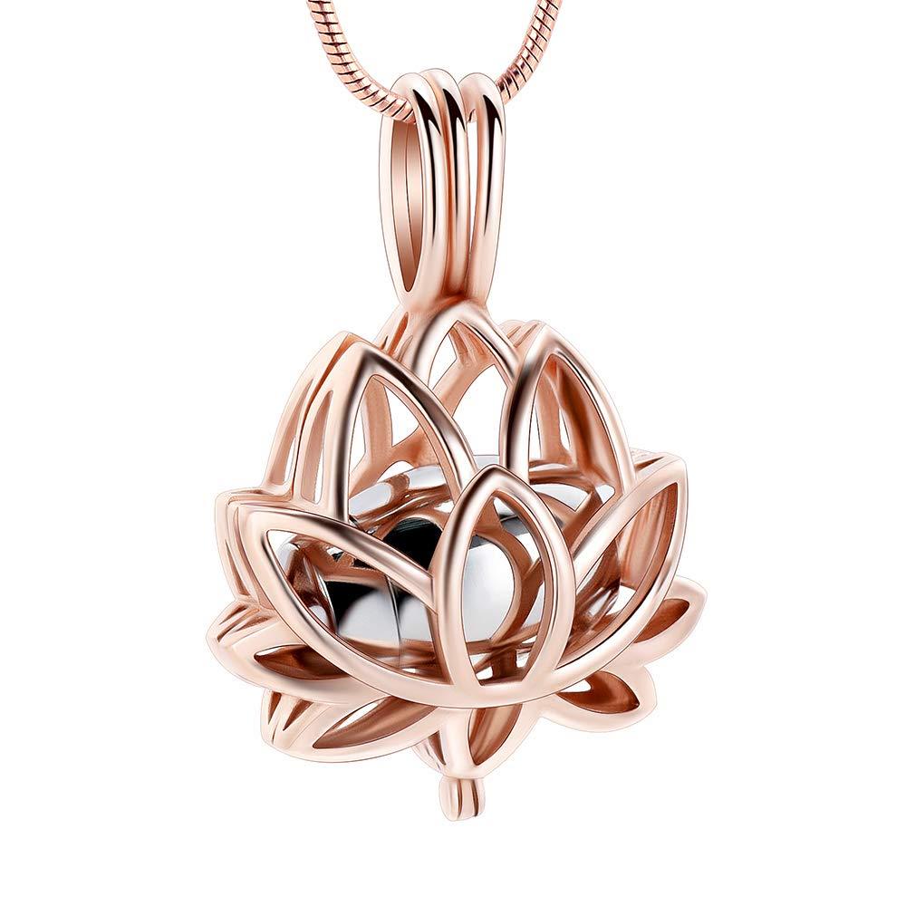[Australia] - Cremation Jewelry Urn Pendant Necklace with Hollow Urn Cremation Jewelry for Ashes Lotus Flower Shape All Rosegold 