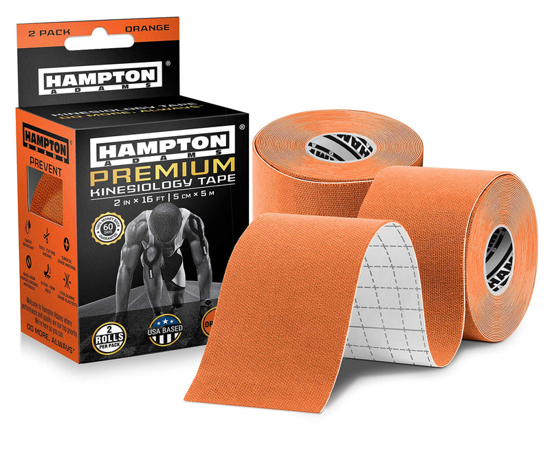 [Australia] - (2 Pack) Premium Kinesiology Tape | Athletic Tape Supports & Protects Muscles, Knees, Shoulders & Plantar Fasciitis | Waterproof & Hypoallergenic | Uncut Kinesiology Tape (Orange) Orange 2 Count (Pack of 1) 