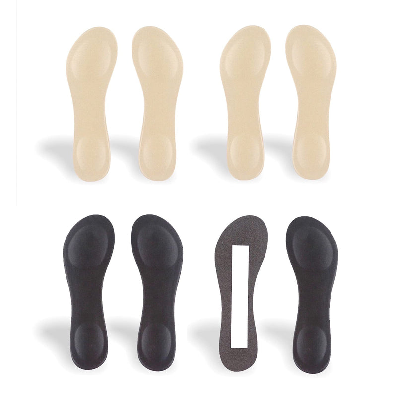 [Australia] - CB 4 Pairs of Cloth Surface Sponge Inserts Invisible Slim Insoles Liners, Ball of Foot Pain Relief Cushion, Arch Pain Barefoot Support, 3/4 Length for Women's Shoes 5-8, Style A, Nude & Black 