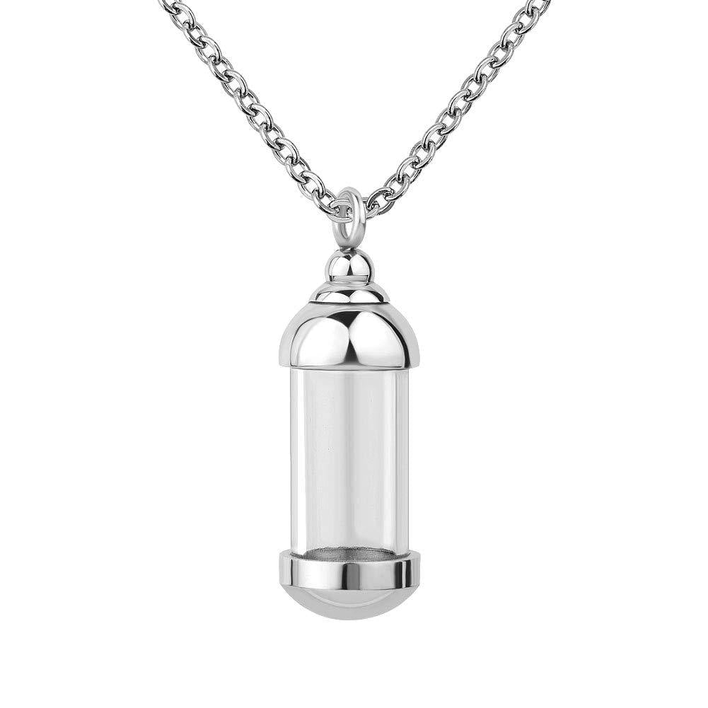 [Australia] - Cool Jewelry Stainless Steel Cylinder Urn Necklace Eternal Hourglass Glass Infinity Memorial Cremation Jewelry for Ashes Pendant Keepsake 