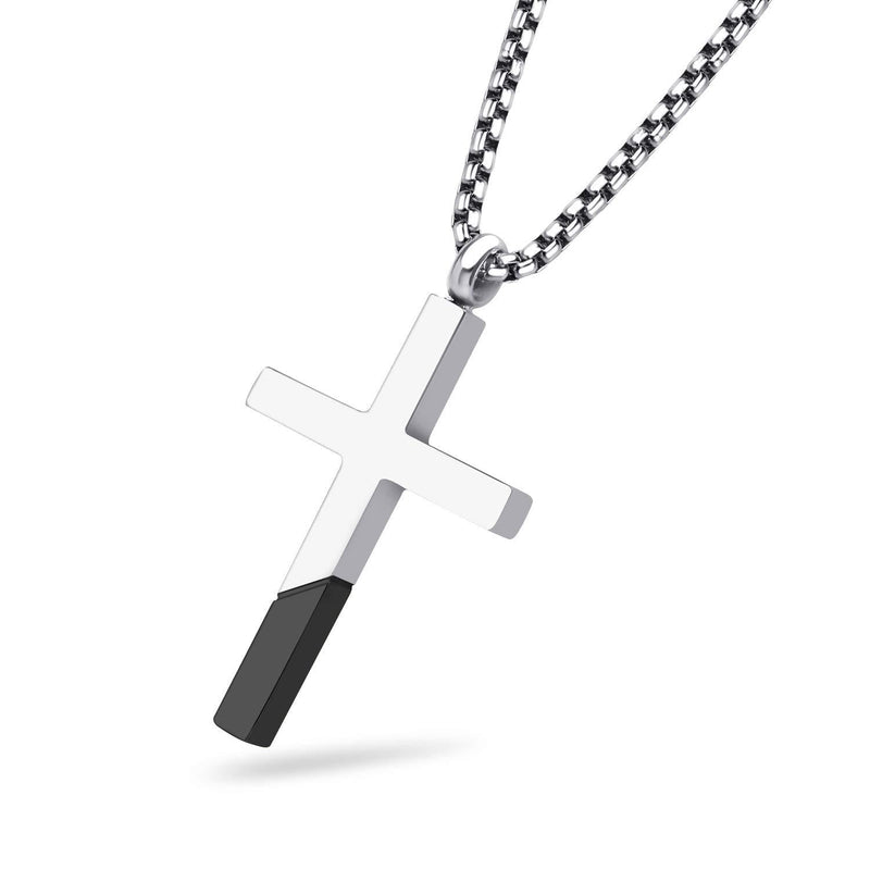 [Australia] - 555Jewelry Cross Necklace for Men Women, Stainless Steel Pendant with 16-24” Chain Silver / Black 18.0 Inches 