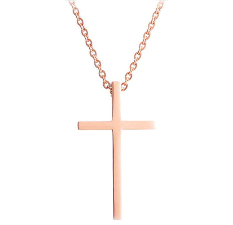 [Australia] - MiniJewelry Silver Cross Necklace Rose Gold Cross Necklace Gold Cross Necklace for Women Stainless Steel Cross Necklace, 18 Inch 