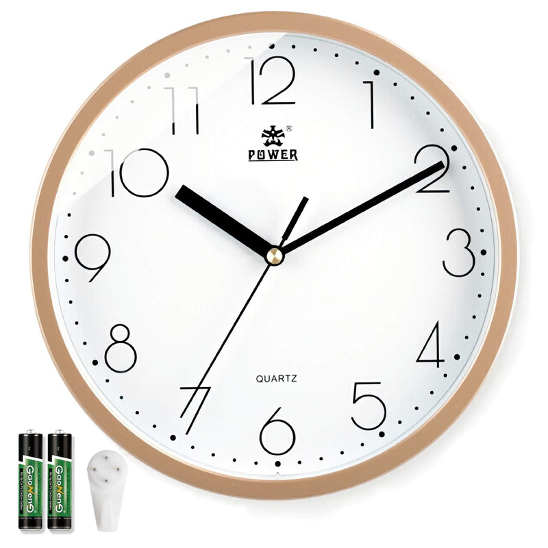 [Australia] - Laigoo 10 Inch Modern Wall Clock Decorative Non-Ticking - Silent Quartz Movement Battery Operated Analog Clock Round for Bedroom, Home, School, Office(Gold) Gold 