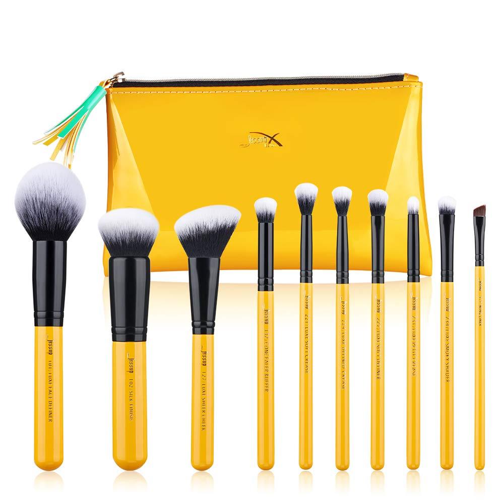 [Australia] - Jessup Makeup Brushes Set with Makeup Bag, 10 Pcs Premium Synthetic Powder Foundation Blush Eyeshadow Blending Concealer Eyeliner Brushes for Girls and Women, Citrus T276 