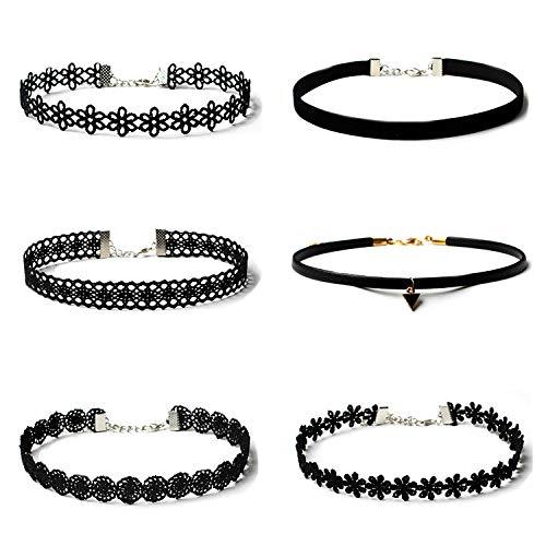 [Australia] - Maxforever Choker Set, 6 PCS Choker Necklaces Black Velvet Choker Set Classic Gothic Tattoo Lace Chokers 
