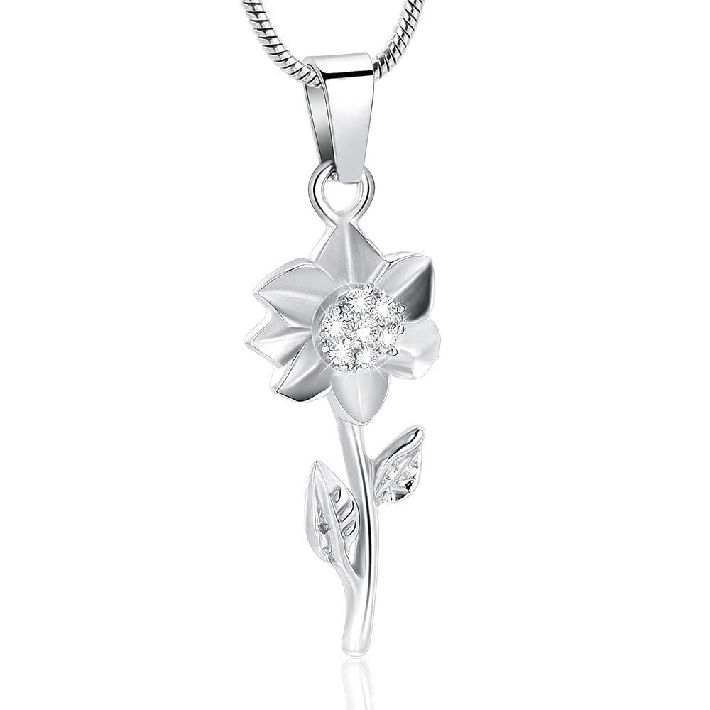 [Australia] - Imrsanl Sunflower Cremation Jewelry for Ashes Urn Pendant Necklace for Ashes Stainless Steel Keepsake Memorial Ash Jewelry Silver 