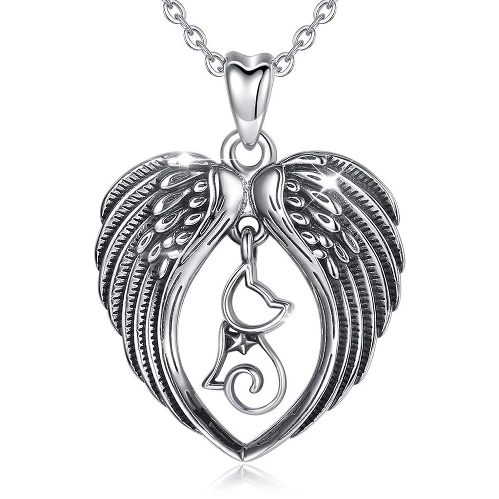 [Australia] - Cat Necklace for Women and Girls CELESTIA 925 Sterling Silver Cute Kitten Pendant, Gifts for Cat Lover - 18Inch Chain Angel Wing & Cat 