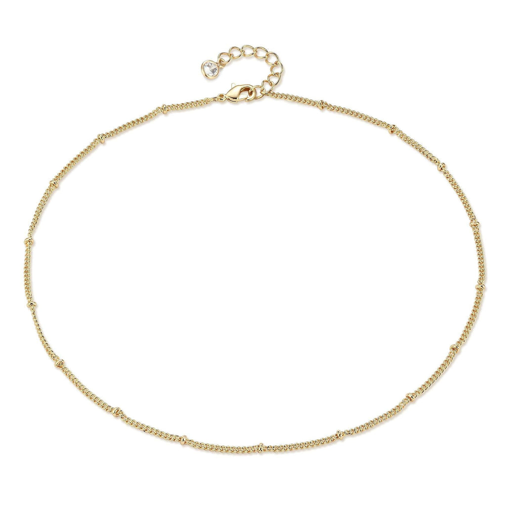 [Australia] - LOYATA 14K Gold Plated Choker Necklace, Bohemia Sequin Coins Delicate Chain Necklace with CZ Evil Eye Hamsa Hand Necklace for Women Gold Bead 