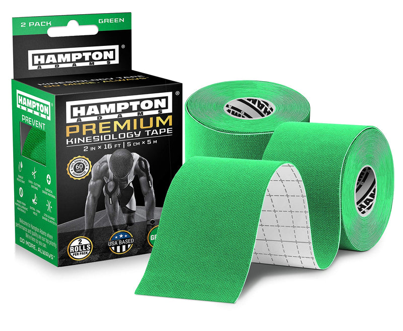 [Australia] - (2 Pack) Kinesiology Tape for Physical Therapy Sports Athletes – Latex Free Elastic, 16ft Water Resistant Kinetic Uncut Kinesiology Tape for Knee Pain, Elbow & Shoulder Muscle - Green 2 Count (Pack of 1) 