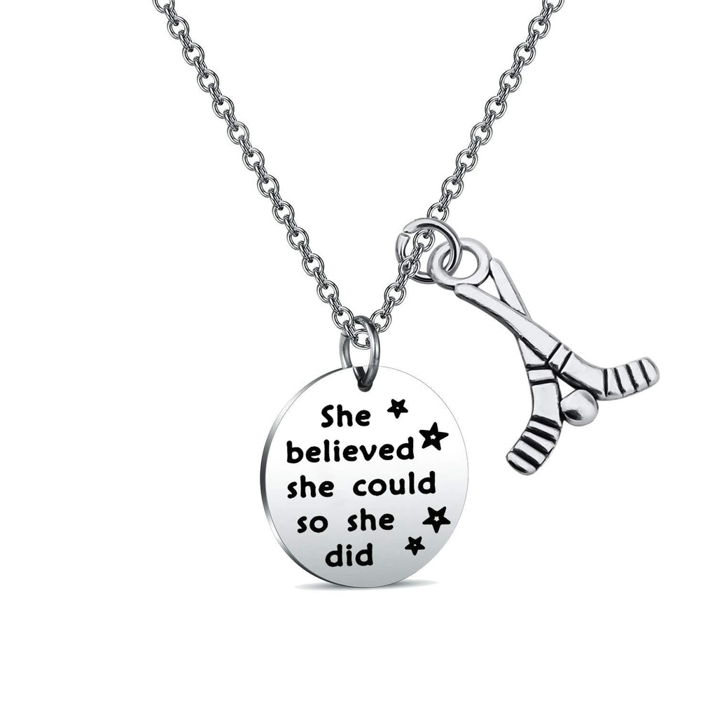 [Australia] - FUSTMW Hockey Charm Necklace She Believed She Could So She Did Ice Hockey Players Inspirational Gift Hockey Jewelry Gifts for Her silver 