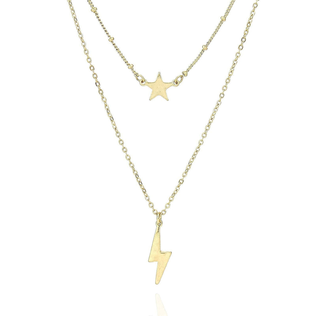[Australia] - Pomina Gold Dainty Boho Layered Necklace Chic Lightning Bolt Star Cloud Charm Necklace for Women Teen Girls Lightning&Star_Worn Gold 
