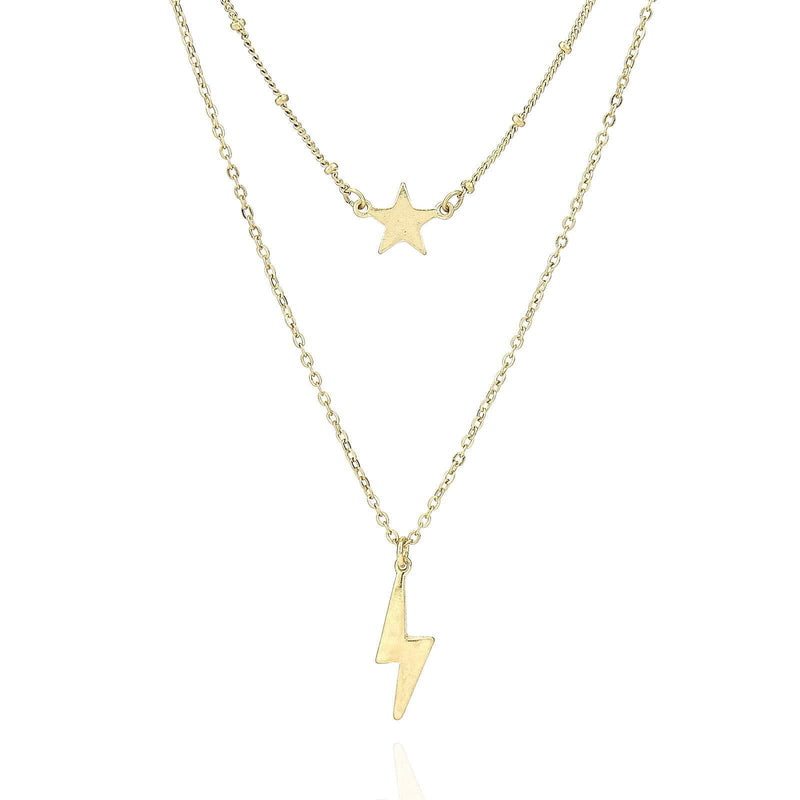 [Australia] - Pomina Gold Dainty Boho Layered Necklace Chic Lightning Bolt Star Cloud Charm Necklace for Women Teen Girls Lightning&Star_Worn Gold 