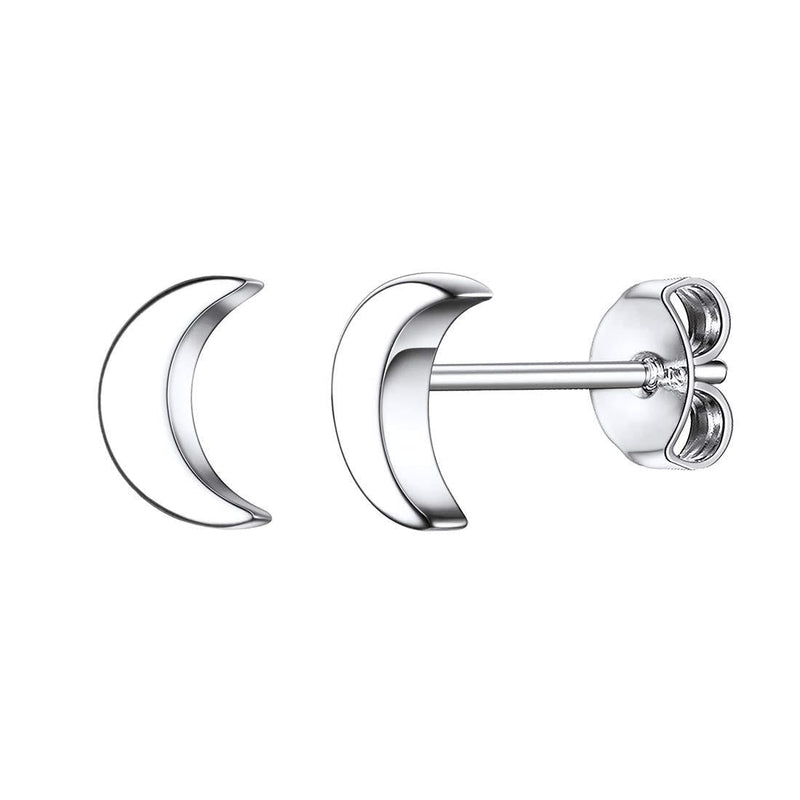 [Australia] - ChicSilver Hypoallergenic 925 Sterling Silver Stud Earrings for Women Girls, Dainty Simple Heart/Star/Moon/Bar/Circle Earrings (with Gift Box) C: Moon Earrings 01. silver 