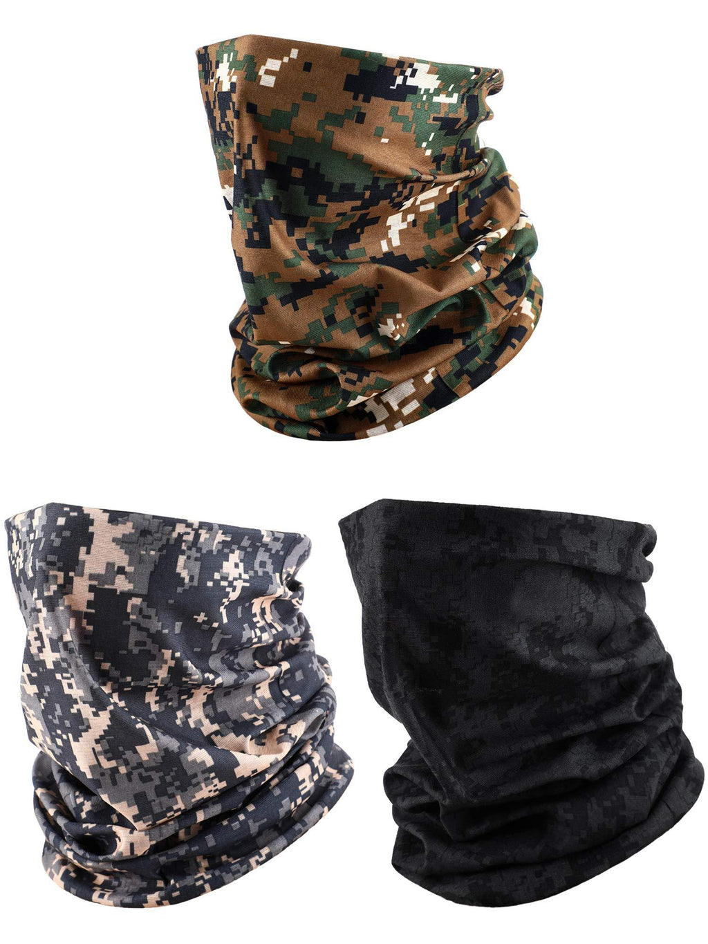 [Australia] - 3 Pieces Men's Neck Gaiter Summer Sunscreen Neck Gaiter for Outdoor Activities Black, Army Green, Khaki (Camouflage) 