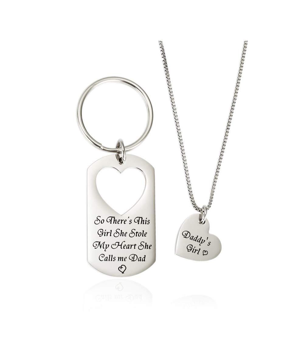 [Australia] - Gifts for Dad Necklace Jewelry, Father Daughter Keychains Jewelry, Daddy's Girl Birthday Necklace Set- There's This Girl Who Stole My Heart She Calls Me Daddy 