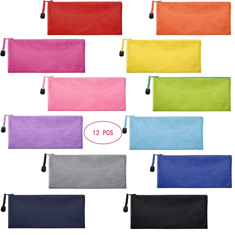 [Australia] - Sailing-go 12 Pieces 12 Colors Zipper Waterproof Bag Pencil Pouch for Cosmetic Makeup Bills Office Supplies Travel Accessories and Daily Household Supplies 