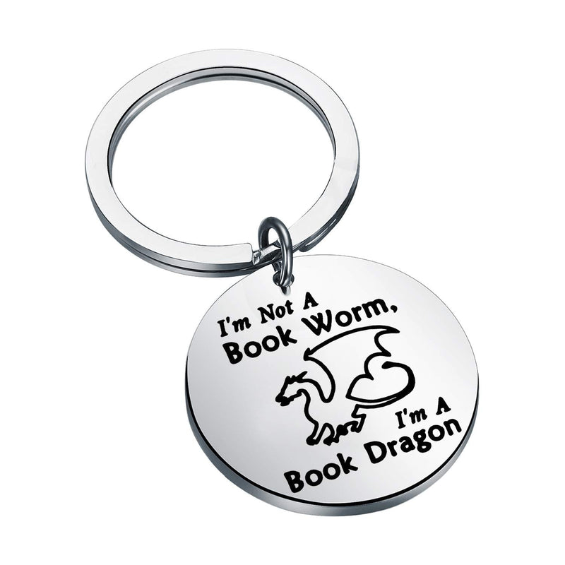 [Australia] - FEELMEM Book Lover Gift Reading Lover Gift Book Keychain I'm Not A Book Worm I'm A Book Dragon Literary Reading Jewelry Book Club Keyring Gift for Book Lover Reader Bibliophile Librarian silver 