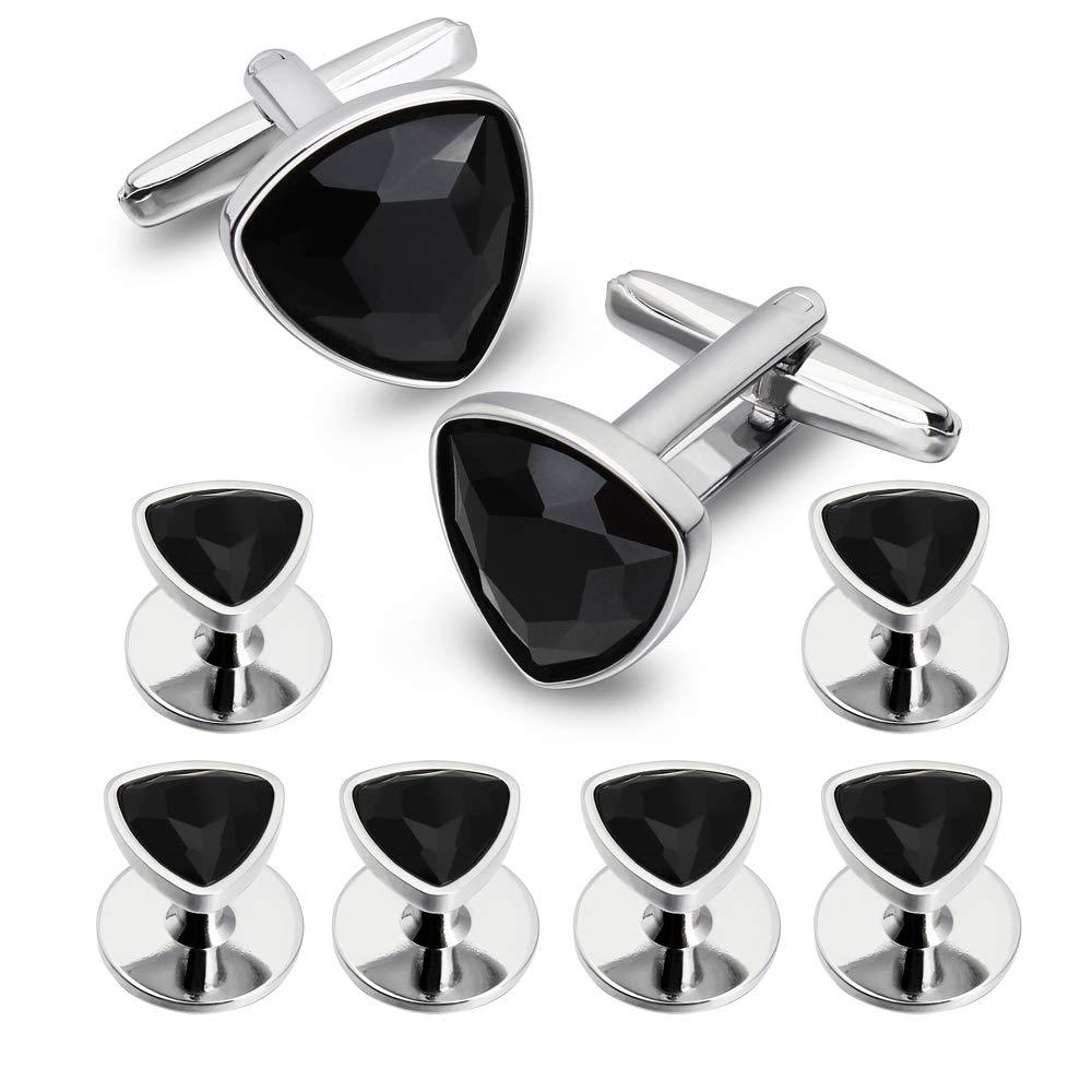 [Australia] - AMITER Crystal Cufflinks and Studs Set for Men Formal Business Wedding Tuxedo Shirts French Shirts Black 