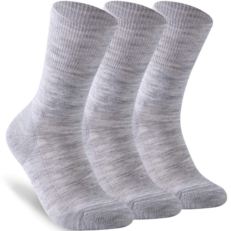 [Australia] - Facool Diabetic Socks for Men Women, Merino Wool Non-Binding Top Crew Socks with Cushion Sole, Seamless Toe 3 Pairs Light Grey X 3 Medium 