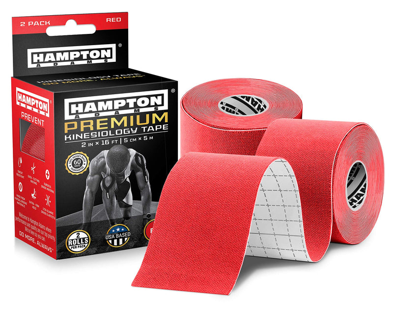 [Australia] - (2 Pack) Kinesiology Tape for Physical Therapy Sports Athletes – Latex Free Elastic, 16ft Water Resistant Kinetic Uncut Kinesiology Tape for Knee Pain, Elbow & Shoulder Muscle - Red 2 Count (Pack of 1) 