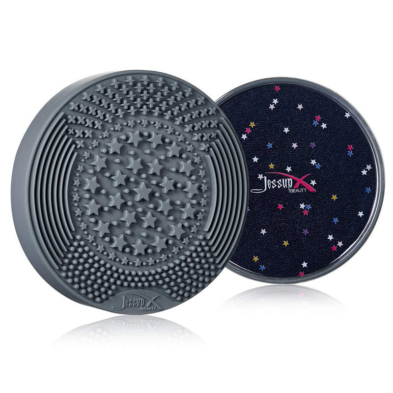 [Australia] - Jessup Makeup Brush Cleaning Mat with Color Removal Sponge, 2 in 1 Silicone Makeup Brush Cleaner Magnet Black 