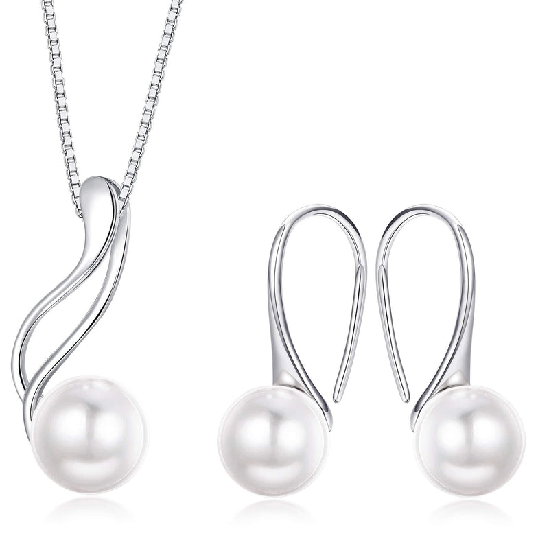 [Australia] - Milacolato Sterling Silver Genuine White Freshwater Cultured Pearl Jewelry Pendant Necklace Earrings Set for Women, 18+2'' Box Chain White Pearl Set 