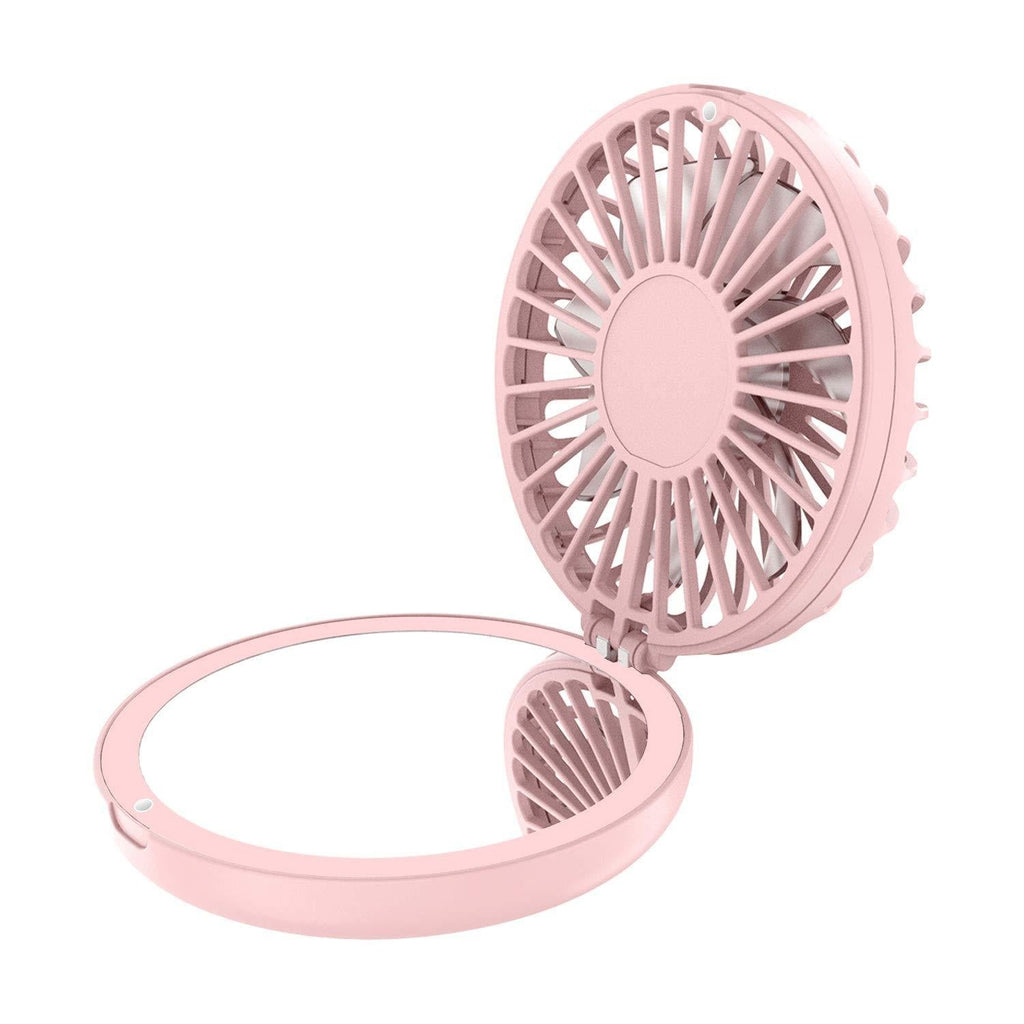 [Australia] - Cellet Dual Portable Mini Fan and Compact Mirror, 3 Speed Folding USB Rechargeable Cosmetic Beauty Mirror Cooling Fan- Pink 