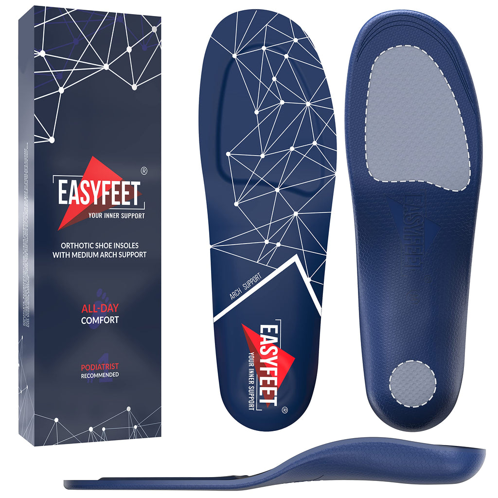 [Australia] - {Life-Changing} Orthotic Work Insoles - Anti Fatigue Medium Arch Support Shoe Insoles Men Women - Insert for Plantar Fasciitis Flat Feet Leg Feet Pain Relief - Work Boot Insoles for Standing All Day Blue Men 11-12.5/Women 12-13.5 