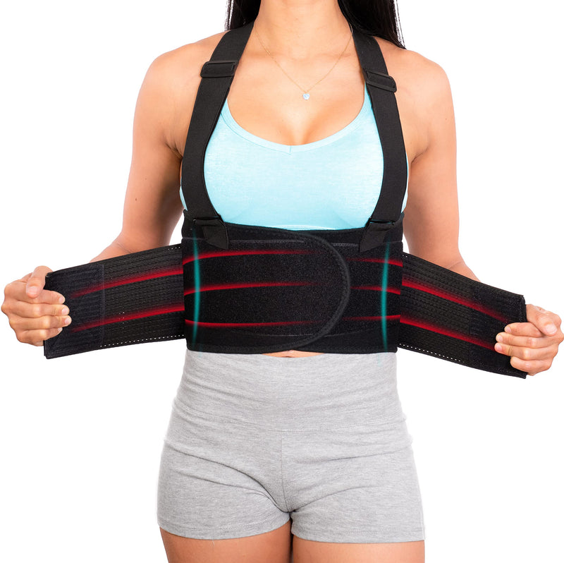 [Australia] - Lower Back Brace with Suspenders | Lumbar Support | Wrap for Posture Recovery, Workout, Herniated Disc Pain Relief | Waist Trimmer Work Ab Belt | Industrial | Adjustable | Women & Men | Black Mesh L Large (Pack of 1) 