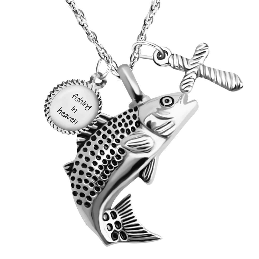 [Australia] - Dletay Fish Cremation Jewelry for Ashes Memorial Ashes Keepsake Necklace Urn Necklace Pendant Fish + Cross 