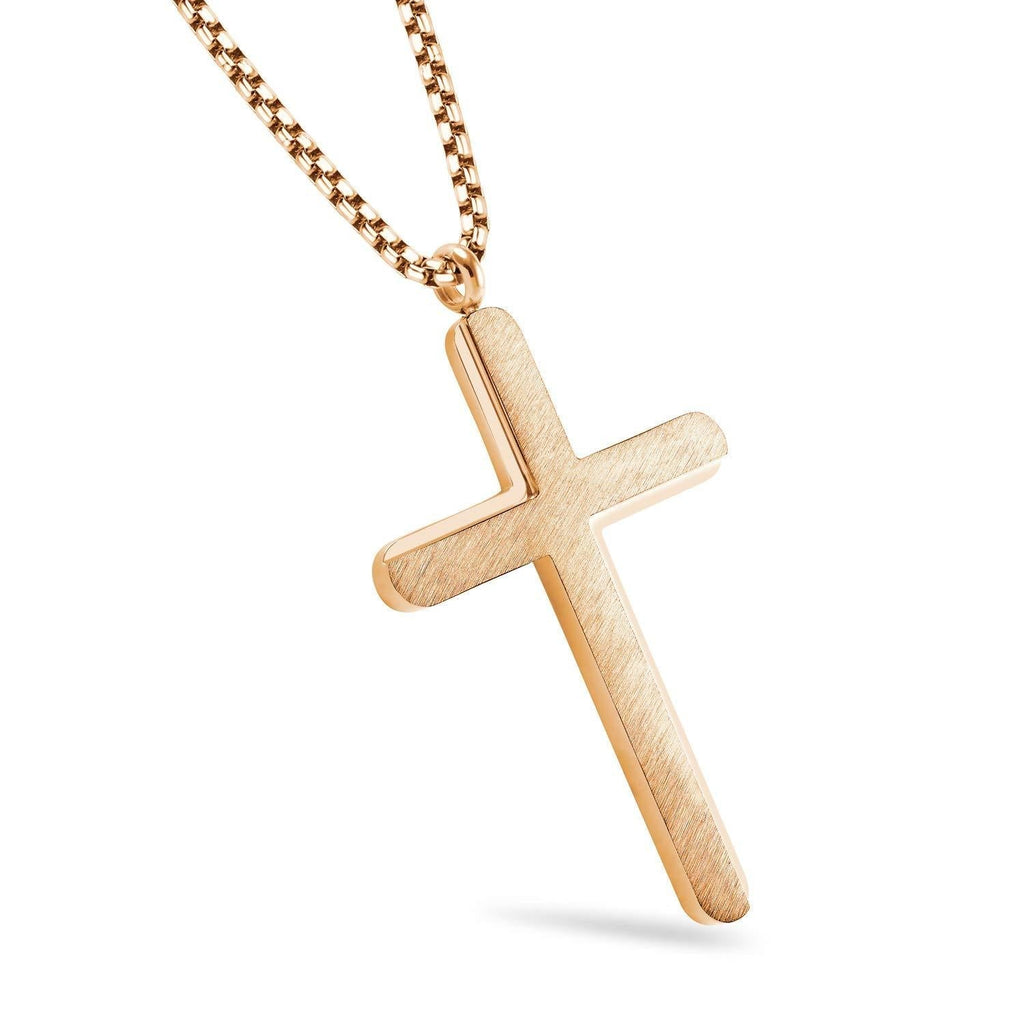 [Australia] - 555Jewelry Cross Necklace for Men Women Brushed Stainless Steel Pendant, 18-24" Chain Rose Gold 18.0 Inches 