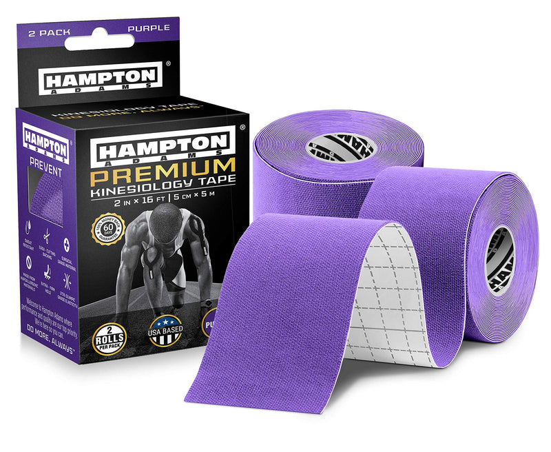 [Australia] - Hampton Adams (2 Pack) Kinesiology Tape for Physical Therapy Sports Athletes – Latex Free Elastic, 16ft Water Resistant Kinetic Uncut Kinesiology Tape for Knee Pain, Elbow & Shoulder Muscle - Purple 2 Count (Pack of 1) 