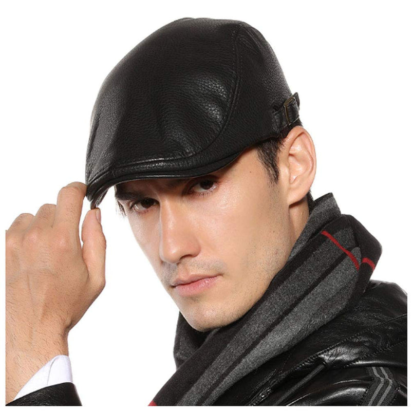 [Australia] - Men Women Vintage Leather Beret Flat Cap Gatsby Newsboy Driving Ivy Hat Black 