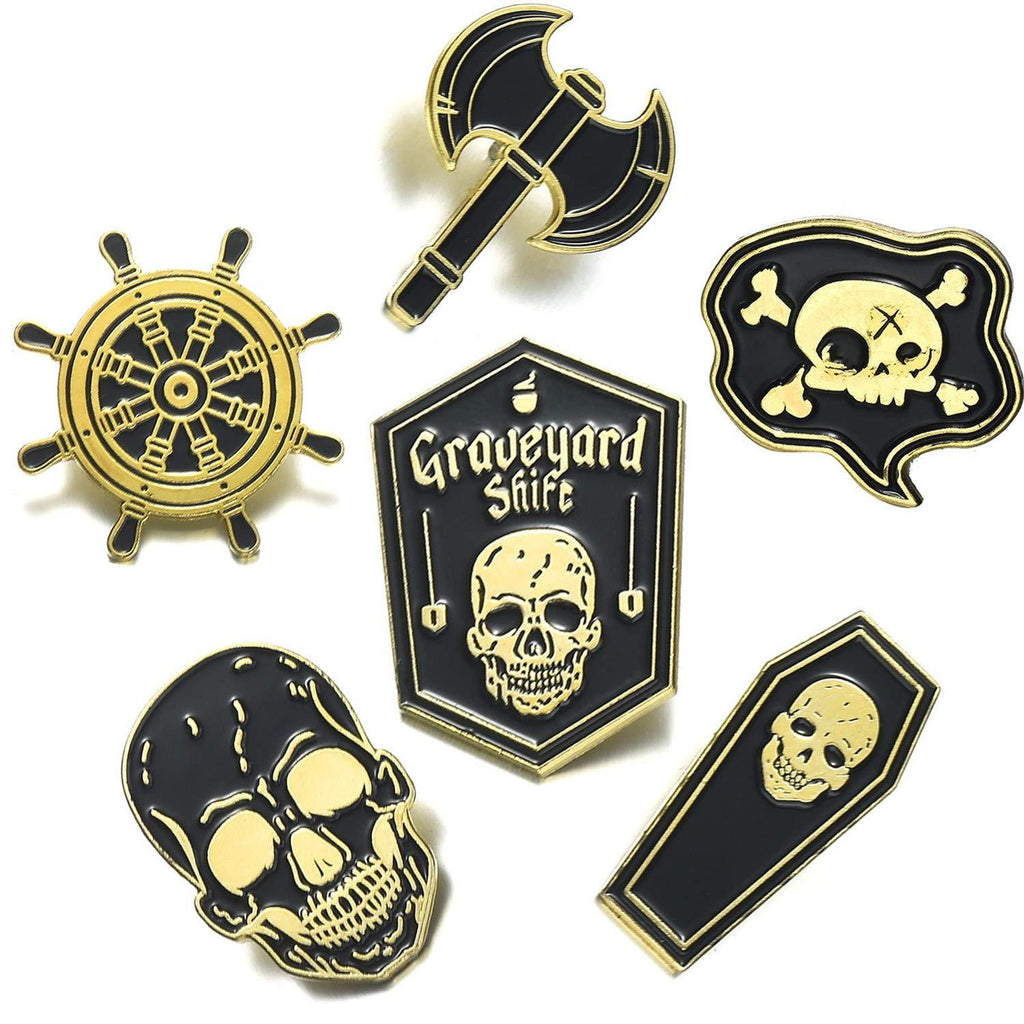 [Australia] - FSMILING Gothic Enamel Pin Set Novelty Cute Women Men Brooches Lapel Pins Badges Graveyard Pirates League enamel pins 
