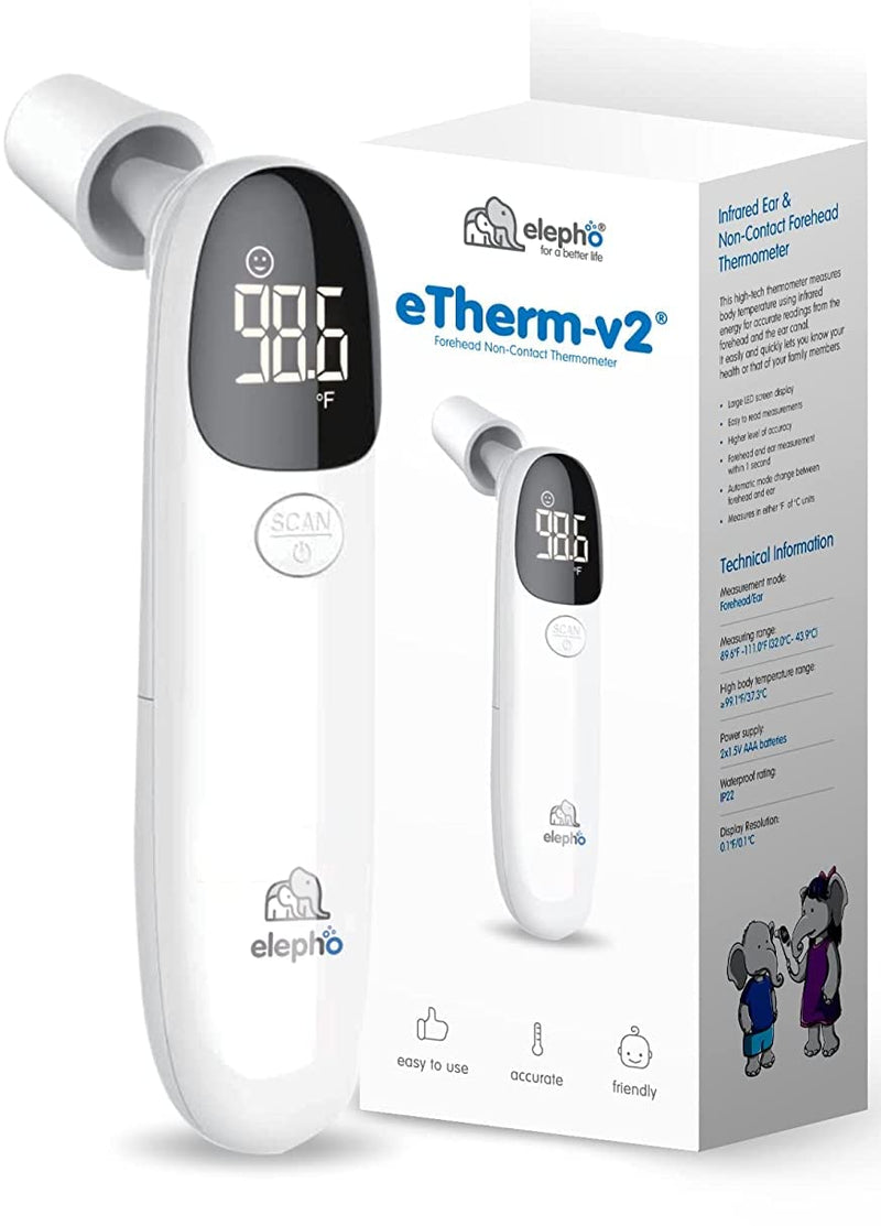 [Australia] - Elepho eTherm Ear & Forehead Non-Contact Thermometer Infrared & Digital Thermometers for Adults, Kids, Babies & Infants Instantly Accurately Reads Temperature Slim Design, Easy to Read Large Display. 