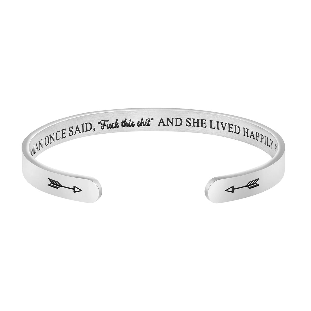 [Australia] - Joycuff Bracelets for Women Personalized Inspirational Jewelry Mantra Cuff Bangle Friend Encouragement Gift for Her A wise woman once said "f**ck this sh*t" and she lived happily ever after 