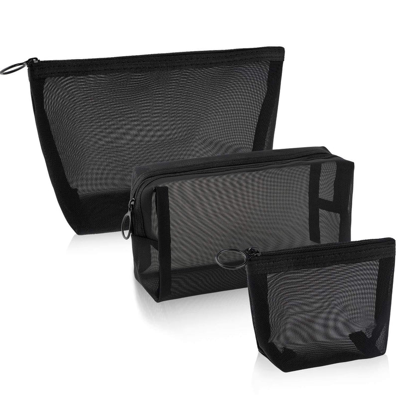 [Australia] - 3 Pieces Mesh Cosmetic Bag Mesh Makeup Bags Black Mesh Zipper Pouch for Offices Travel Accessories, 3 Sizes 