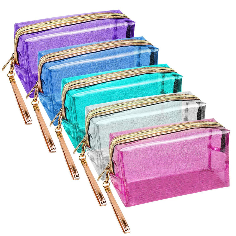 [Australia] - Meetory 5 Pack Waterproof Cosmetic Bag Portable Translucent Makeup Bag Zippered Travel Toiletry Pouch for Vacation, Bathroom, Organizing 