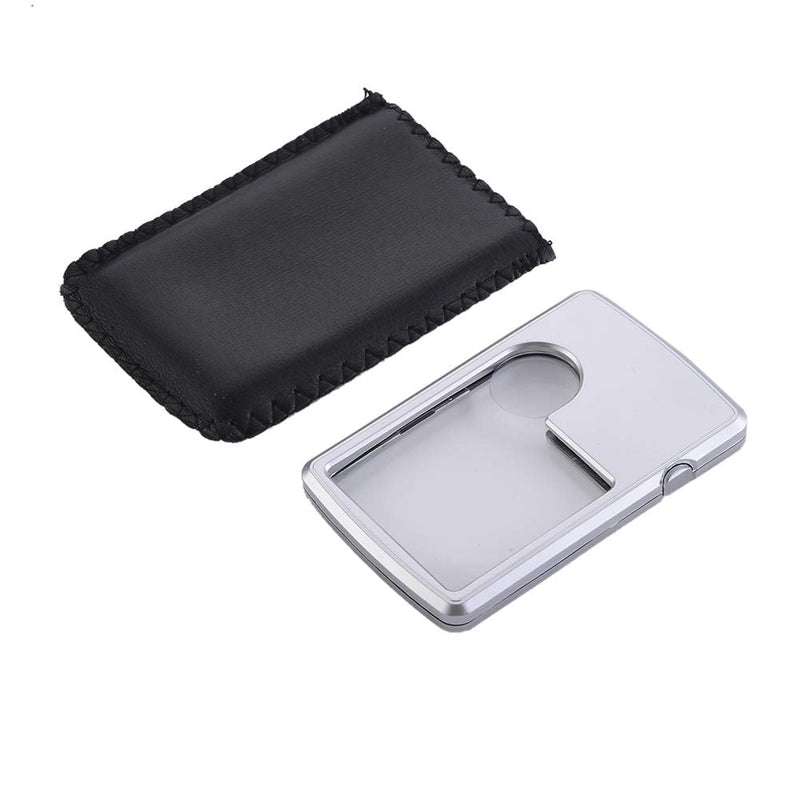 [Australia] - 6X 3X Credit Card Shape Magnifying Glass Lightweight LED Reading Illuminated Pocket Magnifier Handheld Jewelry Loupe with Leather Case (Silver) 