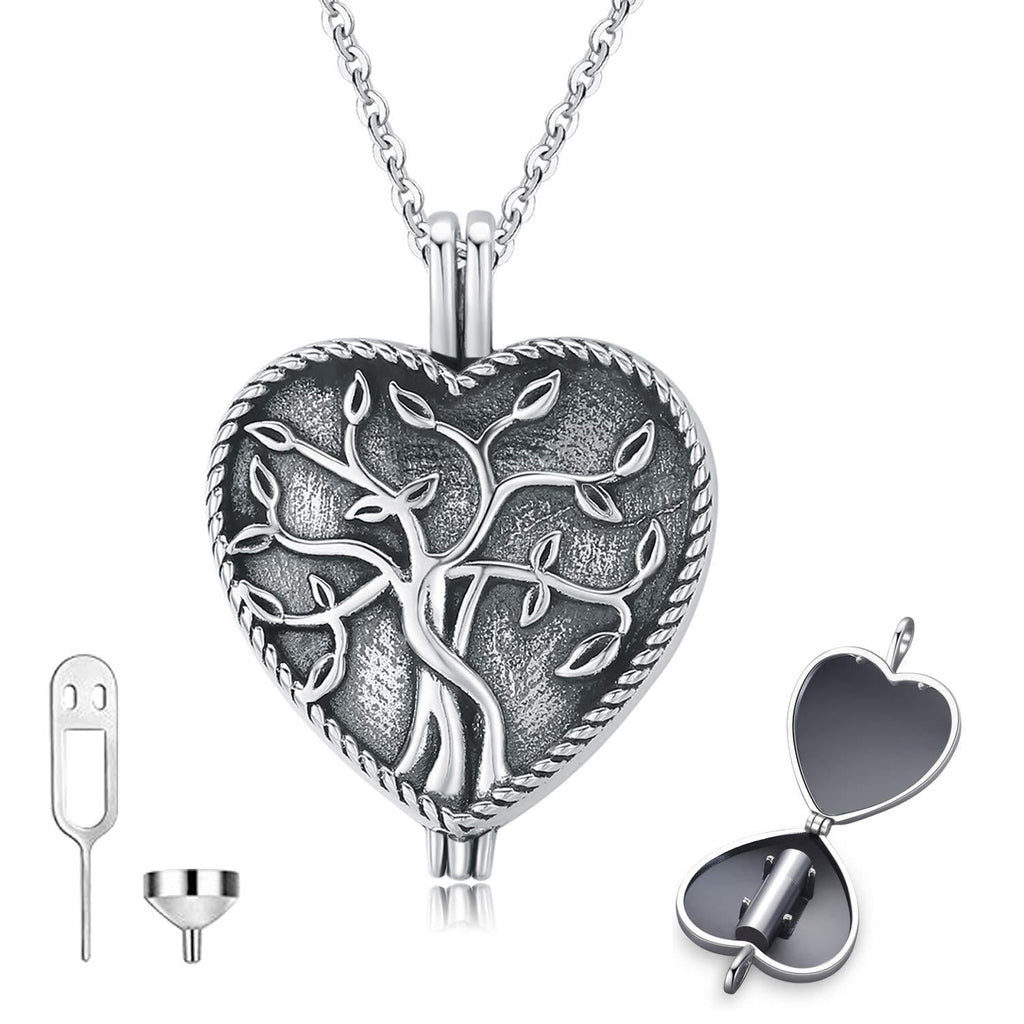 [Australia] - S925 Sterling Silver Heart Urn Ashes Necklace,Tree of Life Cremation Jewelry for Ashes, Keepsake, Memorial Urn Locket Pendant Necklace for Human or Pets 