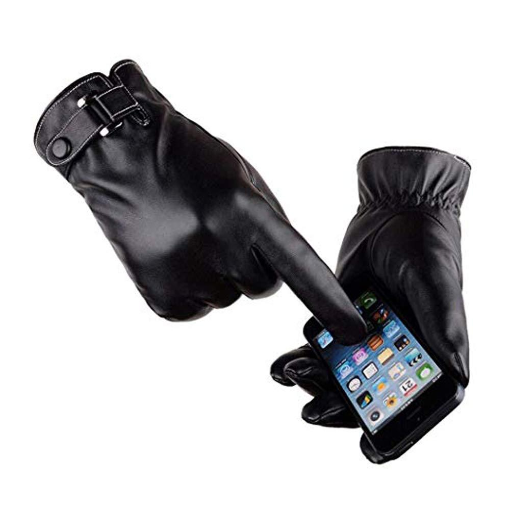 [Australia] - VICSPORT Men's Touchscreen Texting Leather Gloves Winter Warm Black Soft Gloves Cashmere Lining 