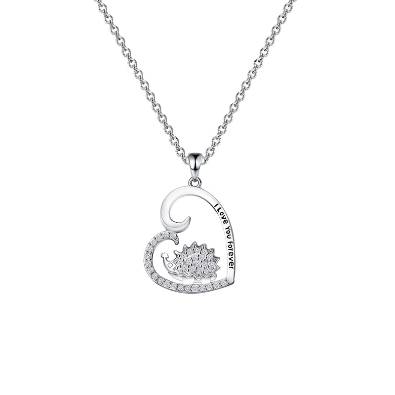 [Australia] - FEELMEM Hedgehog Necklace Cute Animal I Love You Forever CZ Hedgehog Love Heart Pendant Necklace Gift for Women Girls Hedgehog Lover Gift silver 