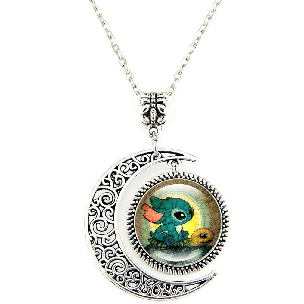 [Australia] - AIIGOU Moon Pendant Necklace Stitch and Turtle Necklace jewelry, Crescent Cartoon Necklace 
