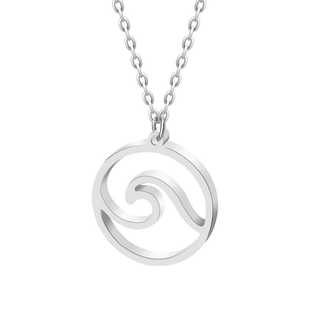 [Australia] - YOOE Stainless Steel Ocean Wave Necklace. Hawaii Surfing Sea Ocean Necklace, for Surfer Beachy Circle Pendant Necklaces Silver 